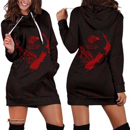 New Zealand Heart Women'S Hoodie Dress Map Kiwi Mix Silver Fern Red