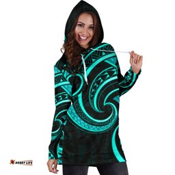New Zealand Maori Mangopare Women Hoodie Dress Polynesian Turquoise