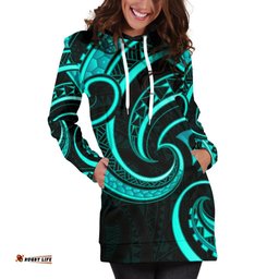 New Zealand Maori Mangopare Women Hoodie Dress Polynesian Turquoise