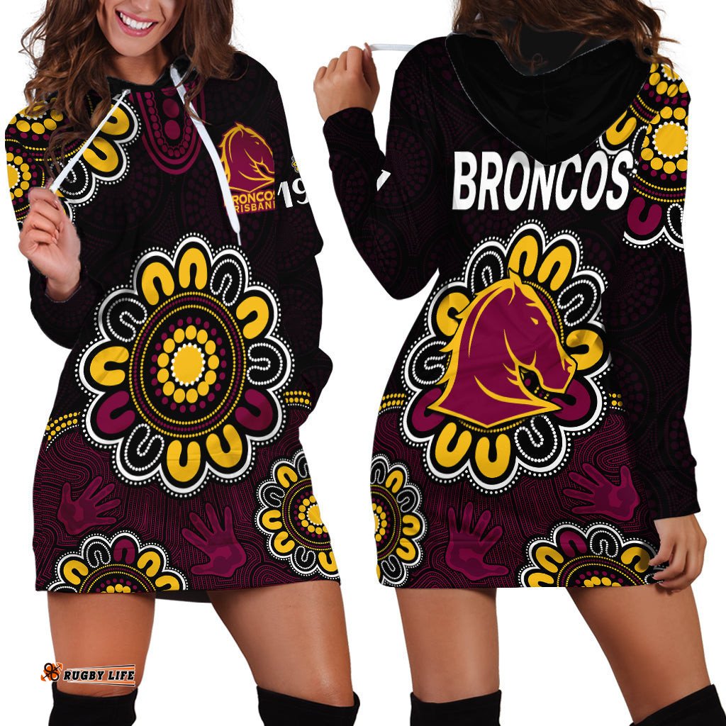 NRL Brisbane Broncos Rugby 1987 Aboriginal Hoodie Dress