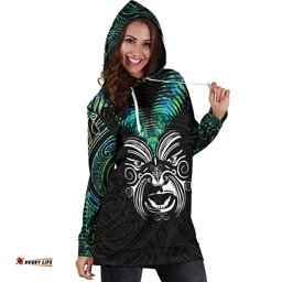 New Zealand Maori Moko Women'S Hoodie Dress Paua Shell
