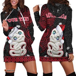 Custom Personalised New Zealand Christmas Hoodie Dress Hei Tiki Red Pohutukawa Meri Kirihimete