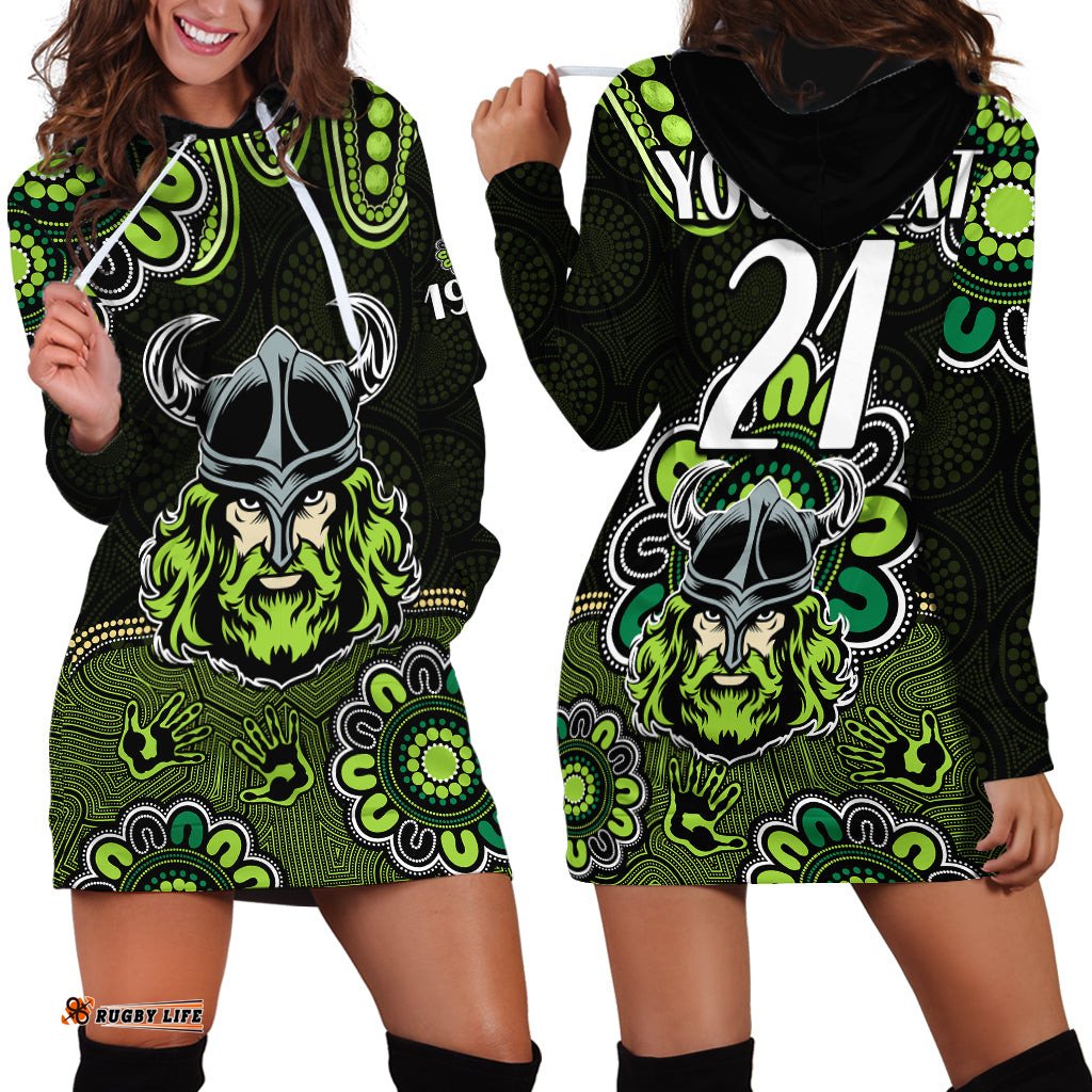Custom Personalised NRL Canberra Raiders Rugby 1981 Aboriginal Hoodie Dress