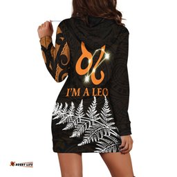 Leo Zodiac Style Maori Hoodie Dress Orange Lion