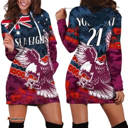 Custom Text And Number Sea Eagles Rugby ANZAC Hoodie Dress Lest We Forget