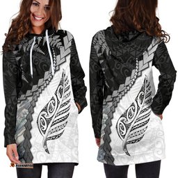 Paua Shell Maori Silver Fern Women's Hoodie Dress White