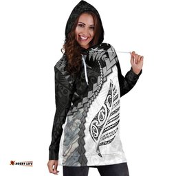 Paua Shell Maori Silver Fern Women's Hoodie Dress White