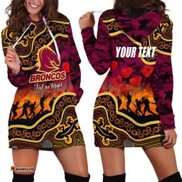 Custom Personalised Anzac Day NRL Broncos Hoodie Dress Aboriginal Lizard Patterns