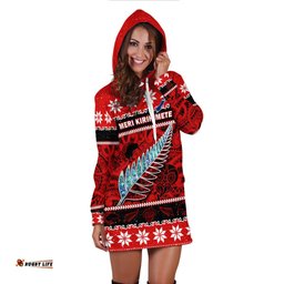 Custom Personalised New Zealand Christmas Hoodie Dress Paua Shell Silver Fern Meri Kirihimete
