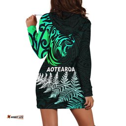 Lion Maori Hoodie Dress Aotearoa mix Silver Fern Version Blue