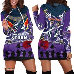 Melbourne Storm Rugby ANZAC Hoodie Dress Indigenous Poppy Australian Army