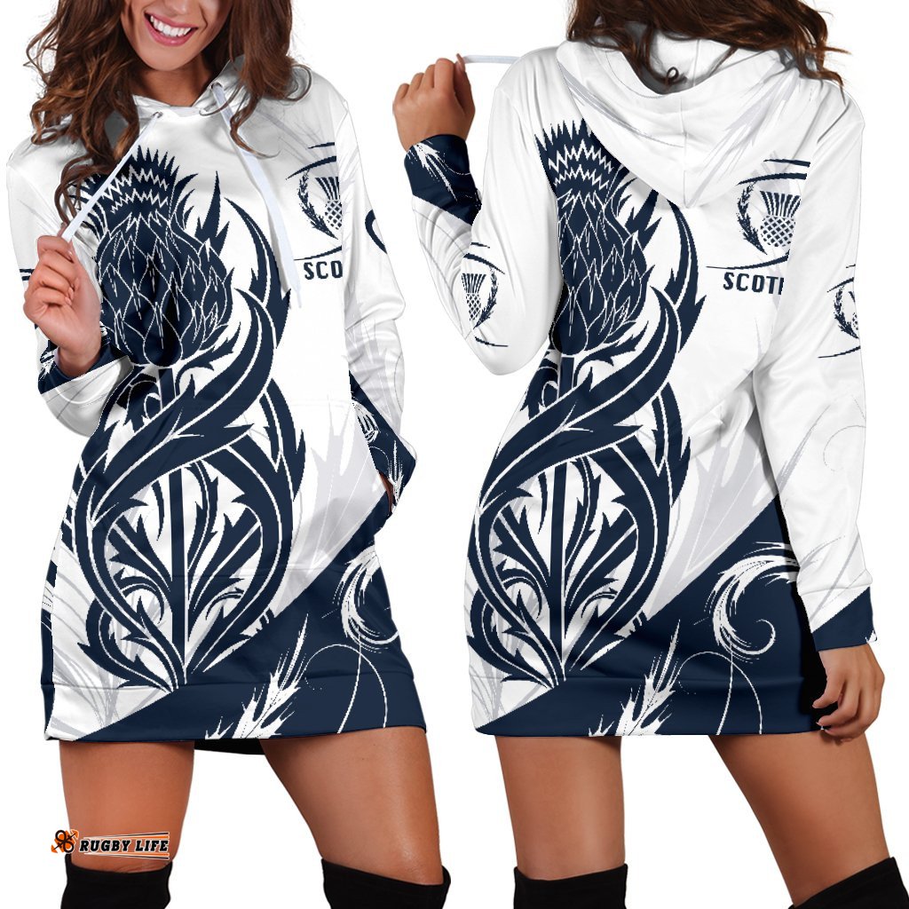 Scottish Rugby Women's Hoodie Dress Thistle Vibes White