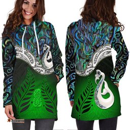 New Zealand Maori Hoodie Dress Manaia Paua Shell Glitter Green