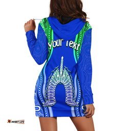 Custom Personalised Torres Strait Islands Hoodie Dress The Dhari Mix Aboriginal Turtle Version Blue