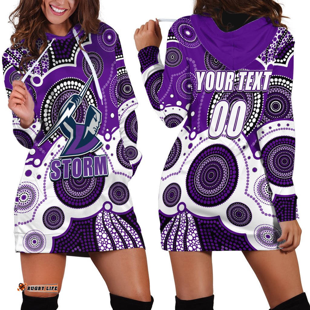Custom Personalised And Number STORM NRL Hoodie Dress Aboriginal Patterns