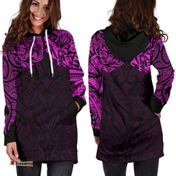 New Zealand Women'S Hoodie Dress, Maori Polynesian Tattoo Purple