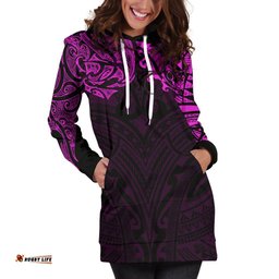 New Zealand Women'S Hoodie Dress, Maori Polynesian Tattoo Purple