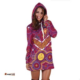 Custom Text And Number Brisbane Football Hoodie Dress Indigenous Pattern Go Lions Unique Version