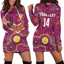 Custom Text And Number Brisbane Football Hoodie Dress Indigenous Pattern Go Lions Unique Version