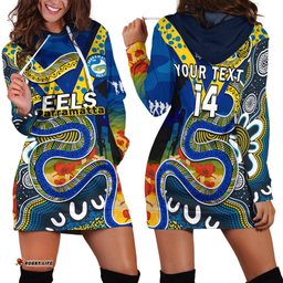 Custom Text And Number Eels Rugby ANZAC Hoodie Dress Aboriginal Mix Poppy Lest We Forget