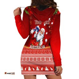 Personalised Australia Christmas Hoodie Dress Xmas In July Happy Santa Claus With Map Red Style