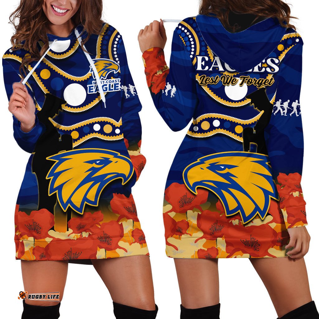 Eagles Football ANZAC Hoodie Dress West Coast Indigenous Mix Poppy Camouflage