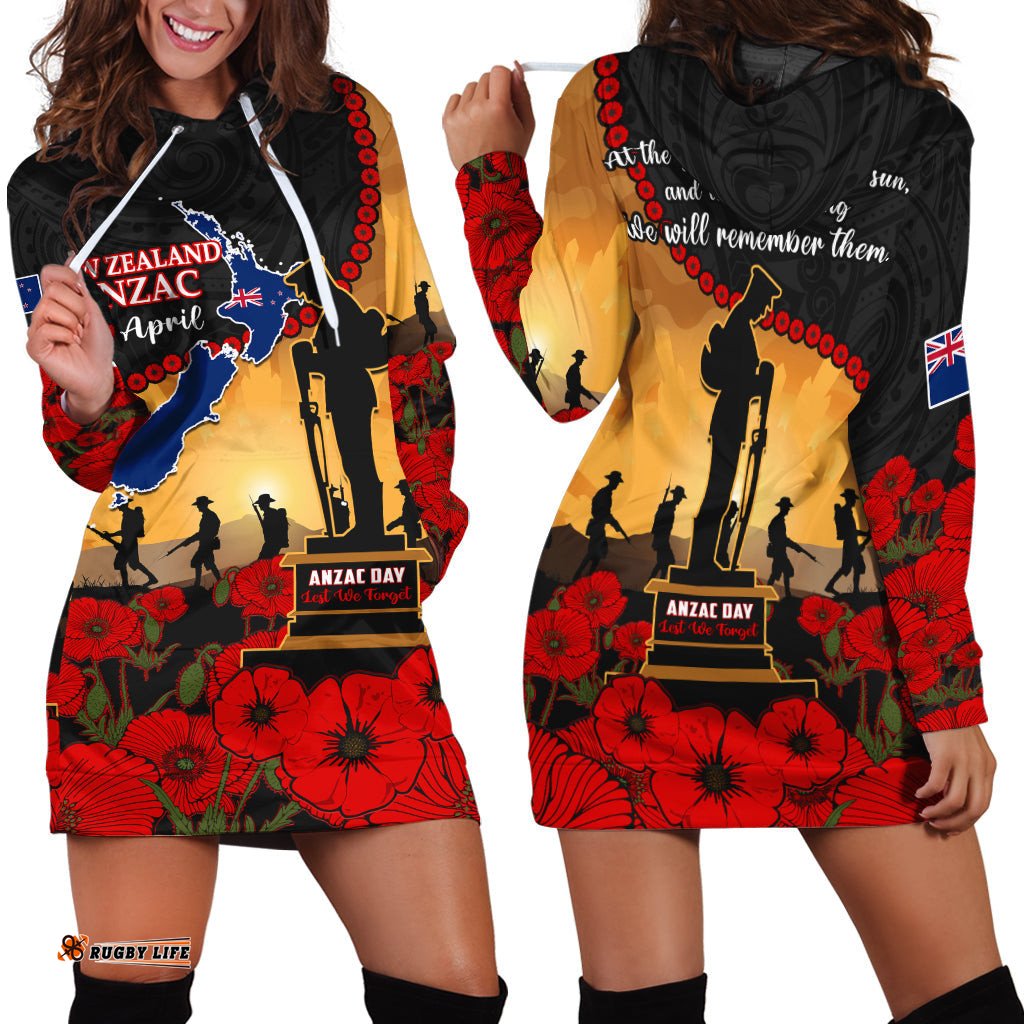 New Zealand Anzac Hoodie Dress Maori Camouflage Mix Poppies We Will Remember Them