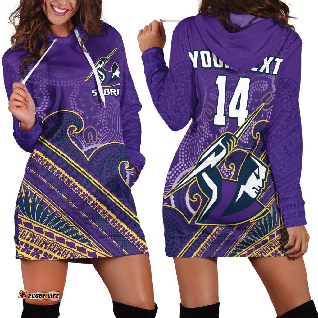 Custom Text And Number Storm Rugby Hoodie Dress Melbourne Pasifika Aboriginal Gradient Polynesian