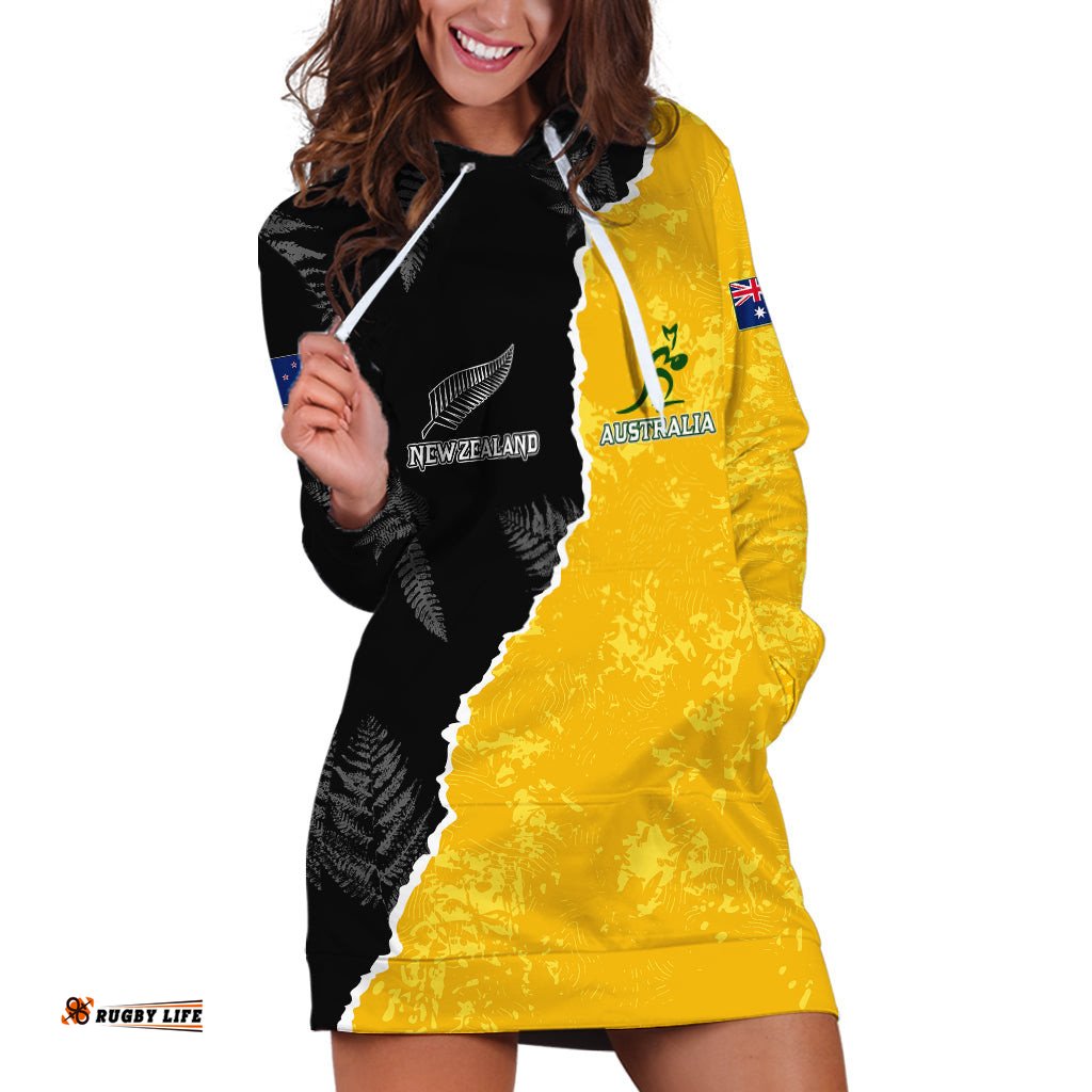 Australia Rugby Mix New Zealands Rugby Hoodie Dress Wallabies Versus Silver Fern Sporty Basic