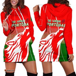 Portugal Rugby Women Hoodie Dress Wolf Os Lobos