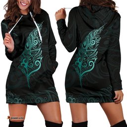 Light Silver Fern New Zealand Hoodie Dress Turquoise