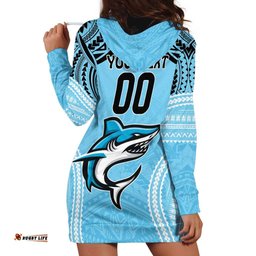 Sharks Rugby Custom Hoodie Dress With Polynesian Style