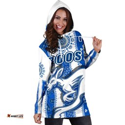 Melbourne Kangaroos Women Hoodie Dress Indigenous North Roos White