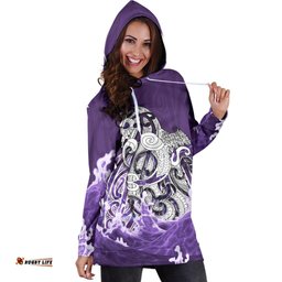 Maori Manaia The Blue Sea Hoodie Dress, Purple