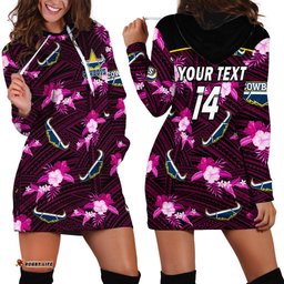 Custom Text And Number Cowboys Rugby Hoodie Dress Polynesian Tribal Mix Tropical Hawaiian Pink Style