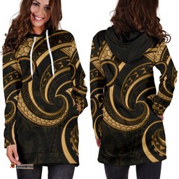 New Zealand Maori Mangopare Women Hoodie Dress Polynesian Gold