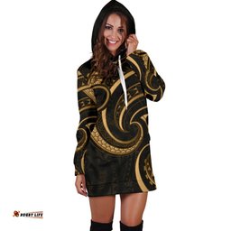 New Zealand Maori Mangopare Women Hoodie Dress Polynesian Gold