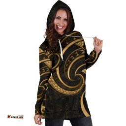 New Zealand Maori Mangopare Women Hoodie Dress Polynesian Gold