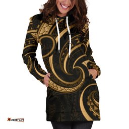 New Zealand Maori Mangopare Women Hoodie Dress Polynesian Gold