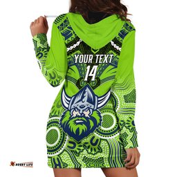 Personalised Raiders Rugby Hoodie Dress Canberra 1981 Aboriginal Mix Polynesian Pattern