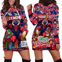Custom Demons Football Merry Christmas Hoodie Dress Indigenous Australian Art