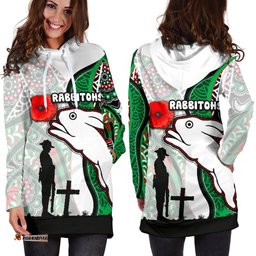 Rabbitohs Women's Hoodie Dress Indigenous Anzac Day