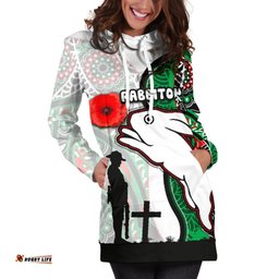 Rabbitohs Women's Hoodie Dress Indigenous Anzac Day