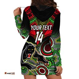 Personalised Panthers Rugby Hoodie Dress Penrith 1966 Aboriginal Mix Polynesian Pattern