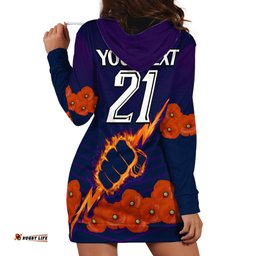 Custom Text And Number ANZAC Melbourne Storm Rugby Hoodie Dress Poppy Flowers Sporty Style