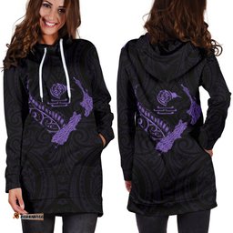 New Zealand Heart Women'S Hoodie Dress Map Kiwi Mix Silver Fern Pastel Purple