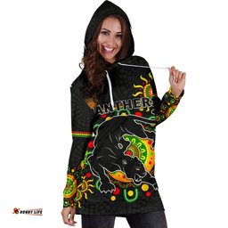Penrith Women Hoodie Dress Indigenous Panthers Black