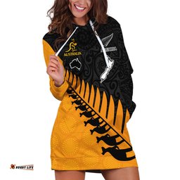 Custom Australia Wallabies and Aotearoa Rugby Hoodie Dress Kangaroo Black Fern Maori Gold Vibe