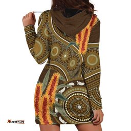 Australian Yellow Banksia Flowers Hoodie Dress Aboriginal Dot Art