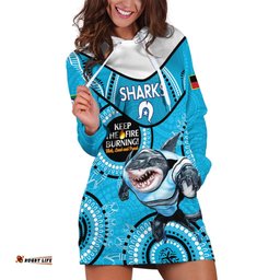 Custom NRL Sharks NAIDOC Week Hoodie Dress Keep The Fire Burning Indigenous Art